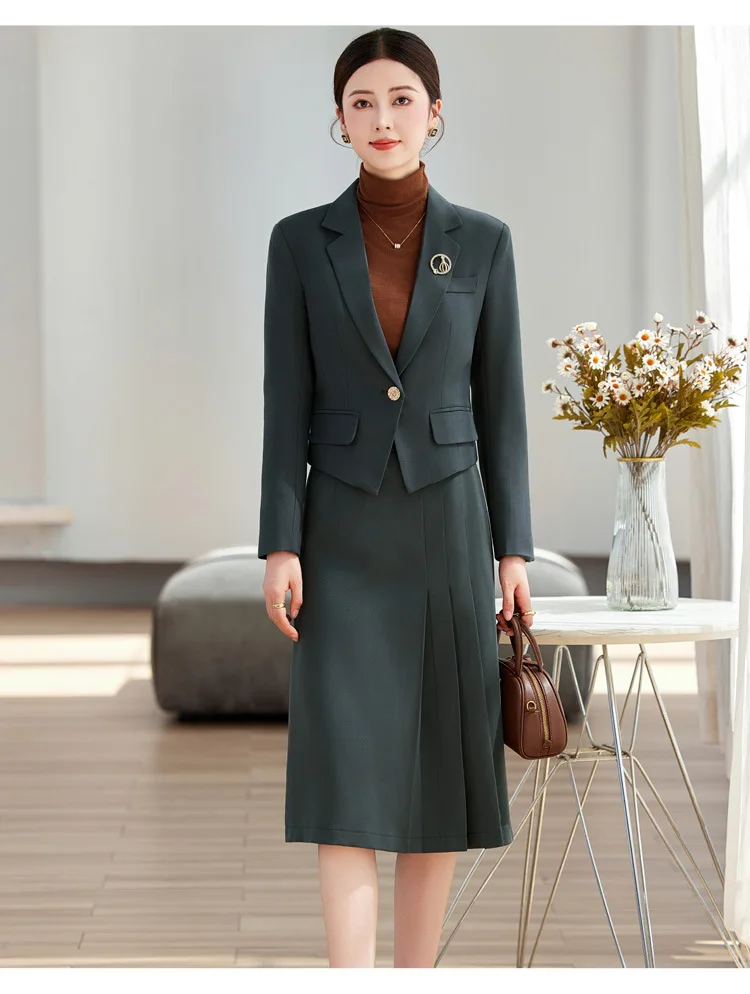 Elegant Ladies Autumn Blazer Set with Skirt Women 2 Piece Outfit 2024 Fashion Long Sleeve Jacket Suit Office Lady Dress Set - Image 9