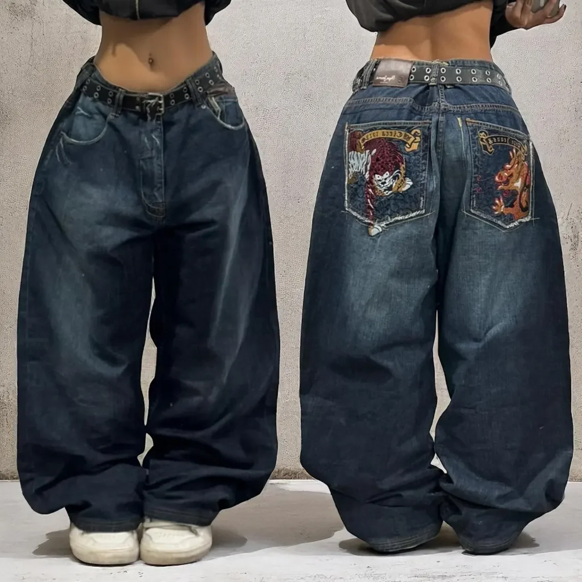 New American Trend Retro Hip-hop Embroidery Pattern Baggy Jeans For Men And Women Y2K Harajuku Gothic Wide Pants Streetwear - Image 3
