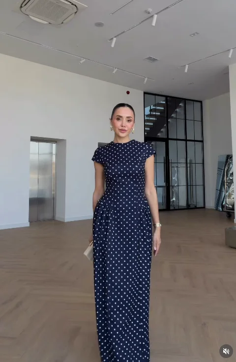 Women Elegant Polka Dot Midi Dress Casual V-neck Short Sleeve Belted Waist Puff Sleeve A Line Dresses Lady Summer Party Gowns - Image 19