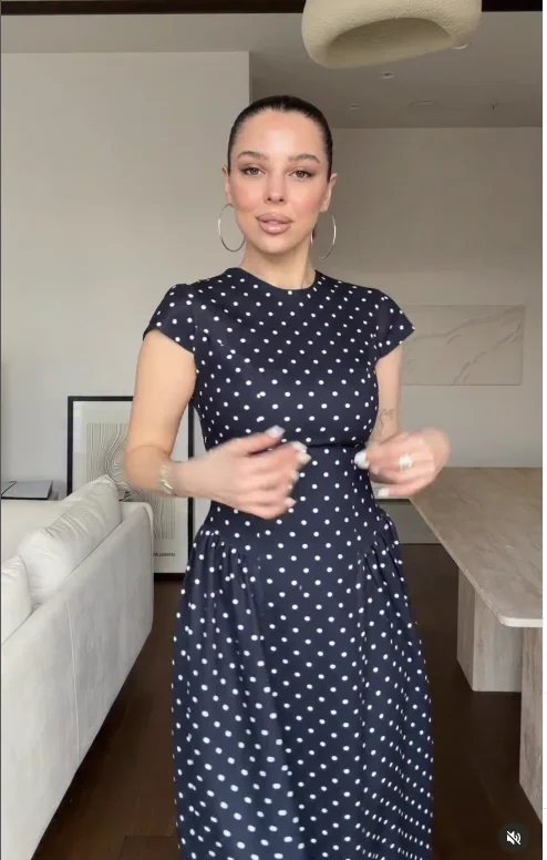 Women Elegant Polka Dot Midi Dress Casual V-neck Short Sleeve Belted Waist Puff Sleeve A Line Dresses Lady Summer Party Gowns - Image 22