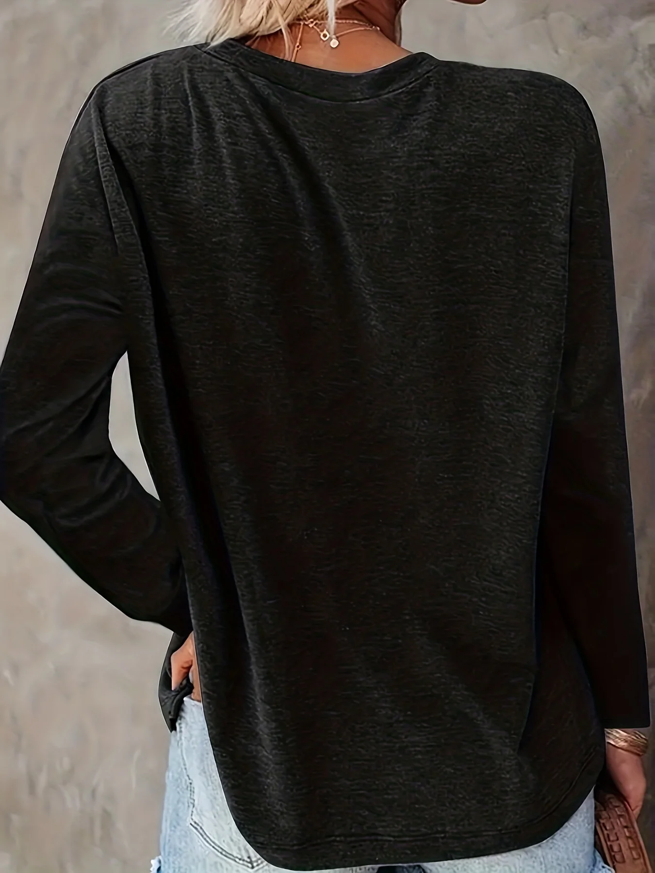 100% Cotton Women's Casual Long Sleeve Round Neck T-Shirt Black Floral Print Spring Fall Winter Ladies T Shirts - Image 3