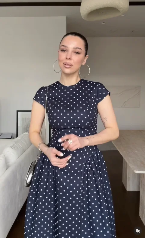 Women Elegant Polka Dot Midi Dress Casual V-neck Short Sleeve Belted Waist Puff Sleeve A Line Dresses Lady Summer Party Gowns - Image 23