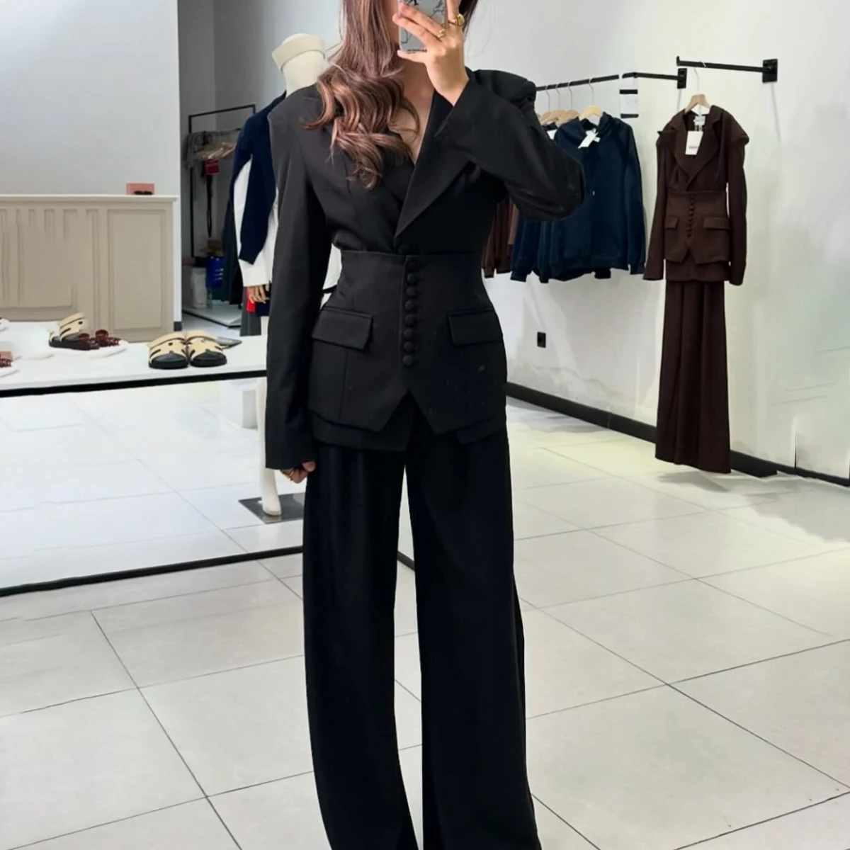 Women's 3-Piece Solid Trouser Set Notched Lapel Blazer Belted Relaxed High Quality Minimal Luxury Spring Autumn Casual - Image 7