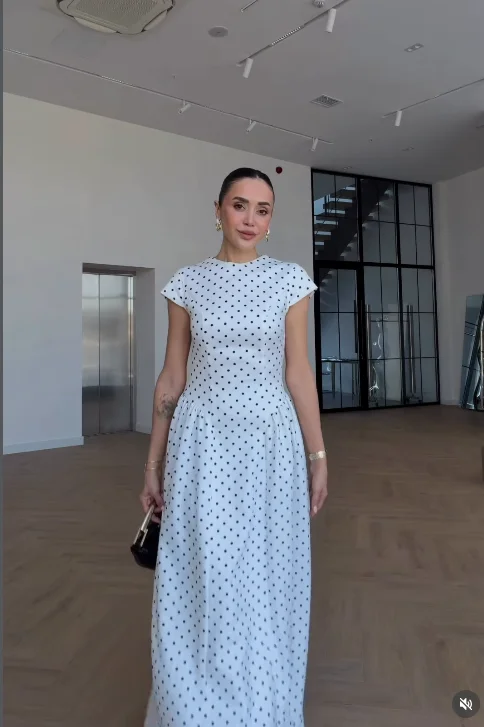 Women Elegant Polka Dot Midi Dress Casual V-neck Short Sleeve Belted Waist Puff Sleeve A Line Dresses Lady Summer Party Gowns - Image 8