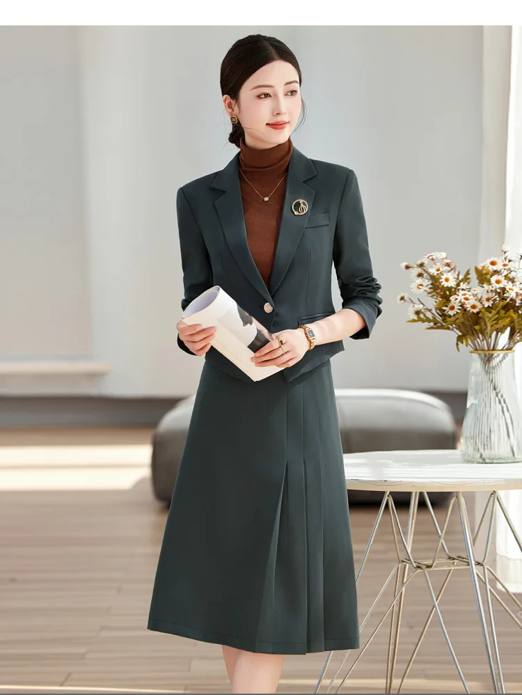 Elegant Ladies Autumn Blazer Set with Skirt Women 2 Piece Outfit 2024 Fashion Long Sleeve Jacket Suit Office Lady Dress Set - Image 10