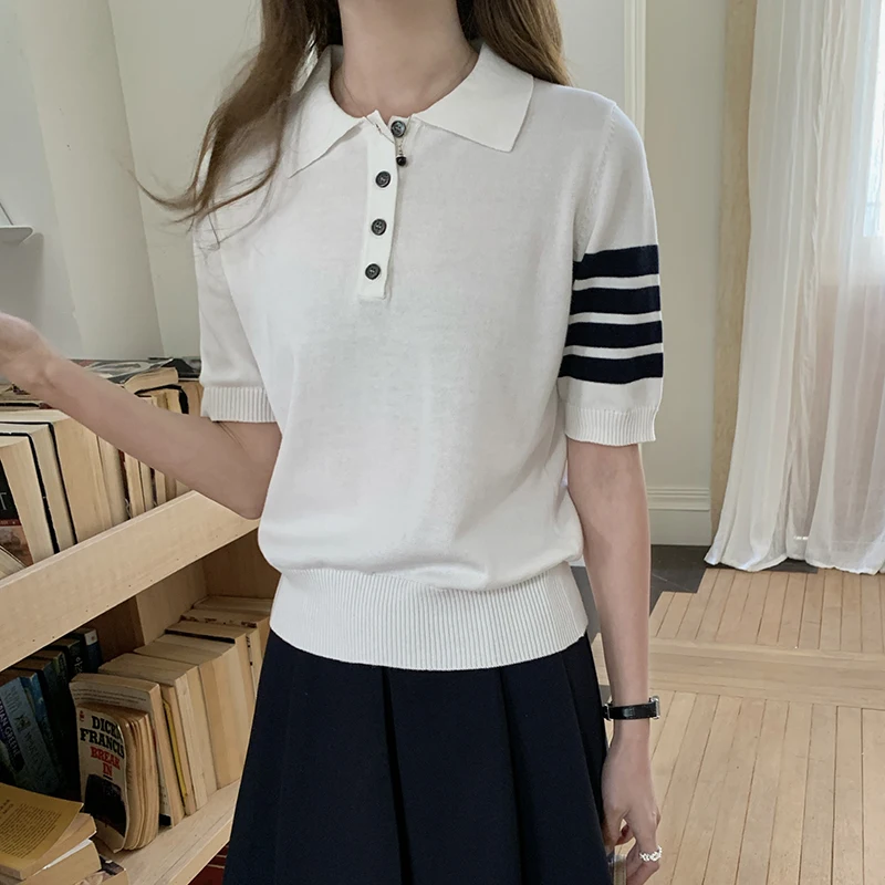 100% cotton women’s short-sleeved summer new women’s knitted fashionable polo collar hot-selling women’s T-shirt