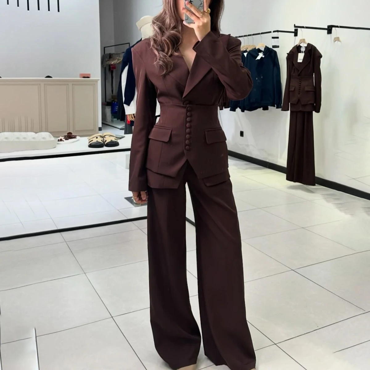 Women's 3-Piece Solid Trouser Set Notched Lapel Blazer Belted Relaxed High Quality Minimal Luxury Spring Autumn Casual - Image 6