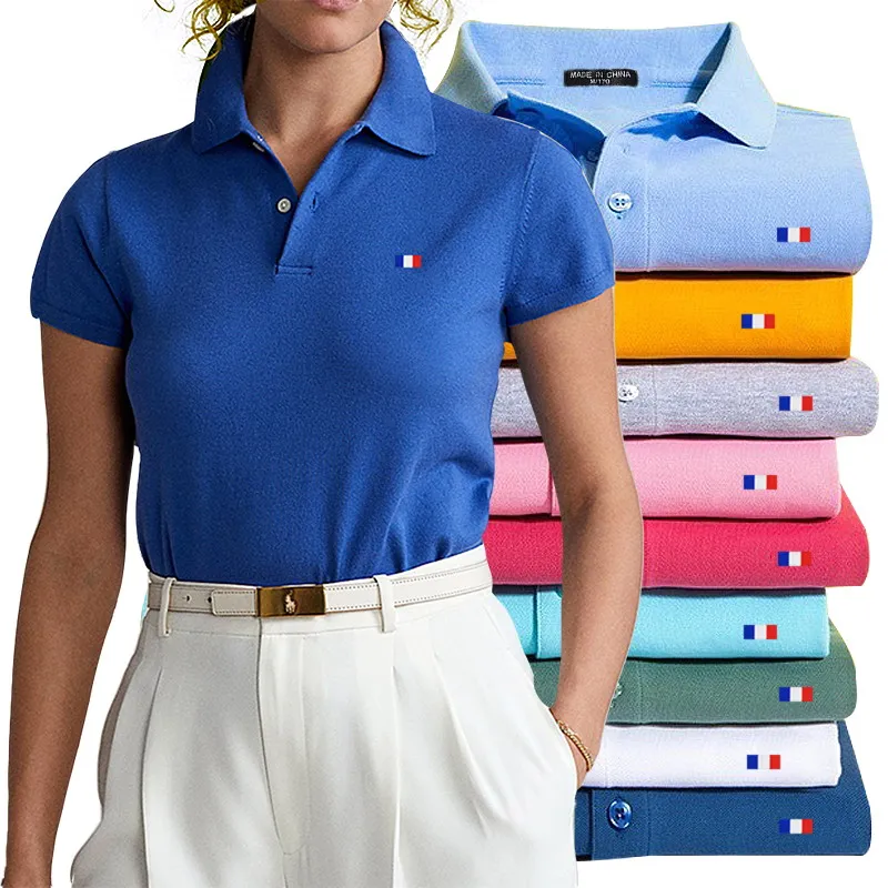 100% Cotton Sport Short-sleeved Polo Shirt Flag Logo Women’s Summer Solid Color Fashion Casual Slim Lapel T-shirt Golf Tops Tee