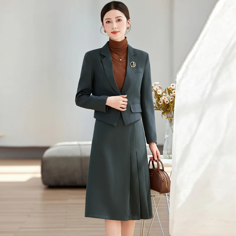 Elegant Ladies Autumn Blazer Set with Skirt Women 2 Piece Outfit 2024 Fashion Long Sleeve Jacket Suit Office Lady Dress Set - Image 3