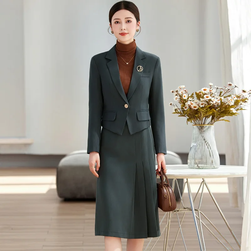 Elegant Ladies Autumn Blazer Set with Skirt Women 2 Piece Outfit 2024 Fashion Long Sleeve Jacket Suit Office Lady Dress Set - Image 4