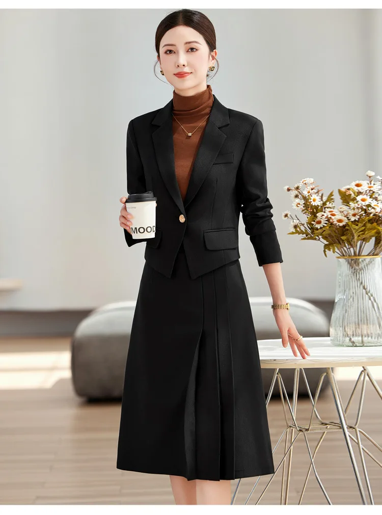 Elegant Ladies Autumn Blazer Set with Skirt Women 2 Piece Outfit 2024 Fashion Long Sleeve Jacket Suit Office Lady Dress Set - Image 7
