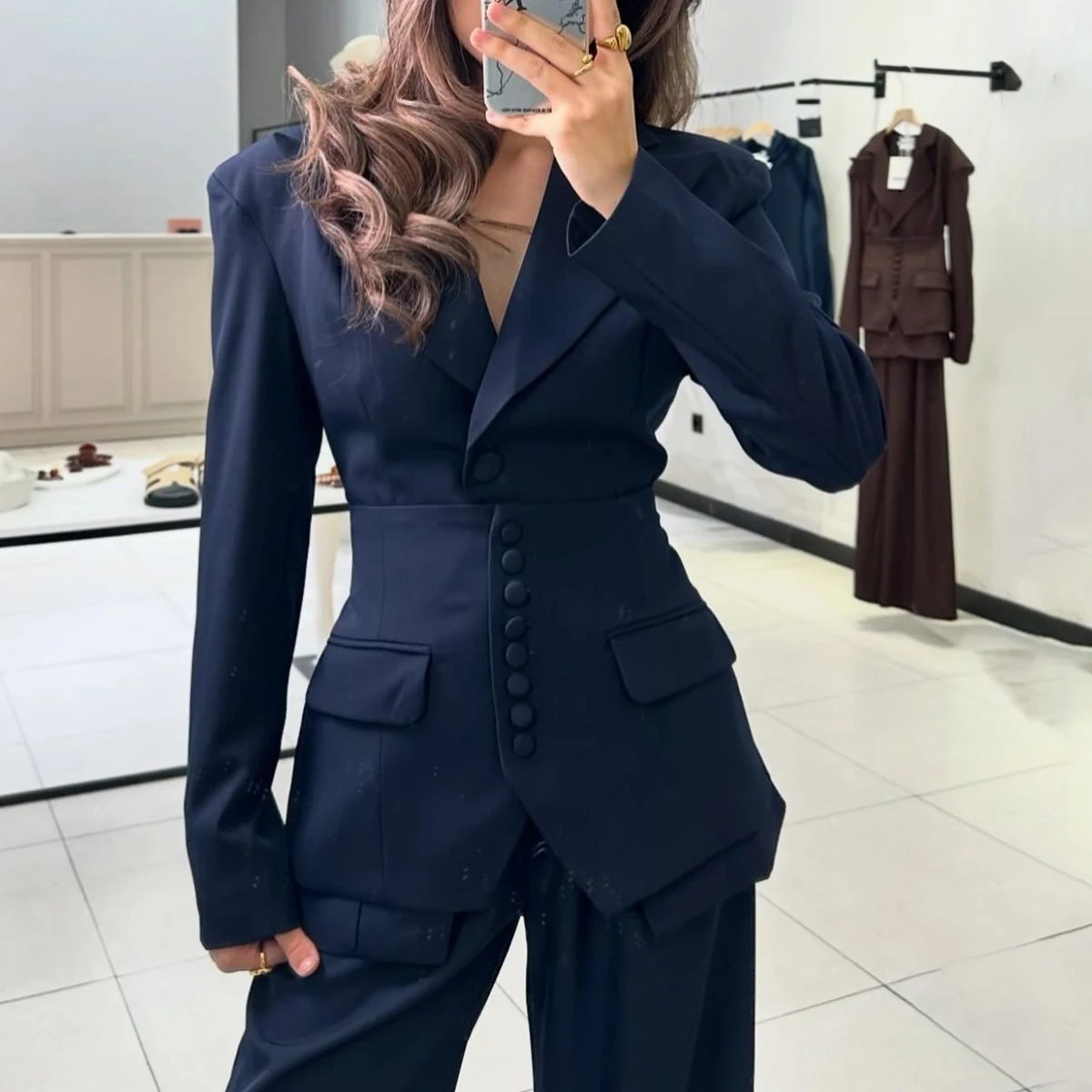 Women's 3-Piece Solid Trouser Set Notched Lapel Blazer Belted Relaxed High Quality Minimal Luxury Spring Autumn Casual - Image 13