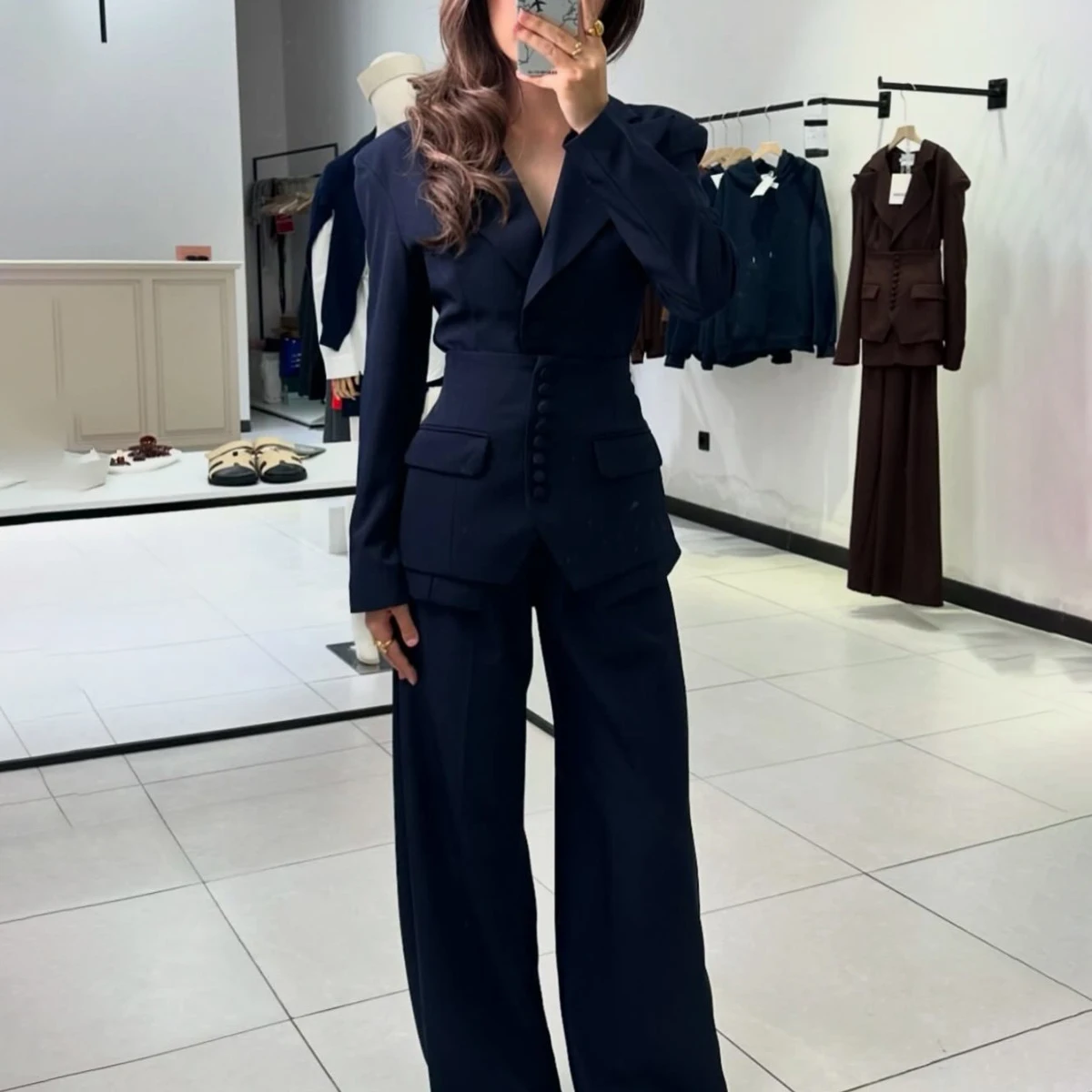 Women's 3-Piece Solid Trouser Set Notched Lapel Blazer Belted Relaxed High Quality Minimal Luxury Spring Autumn Casual - Image 15
