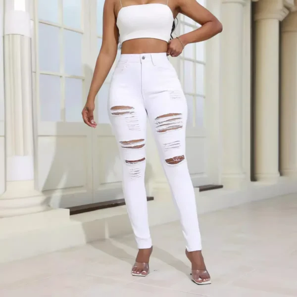 Sexy Elastic Ripped Hole Denim Pencil Jeans - Image 6