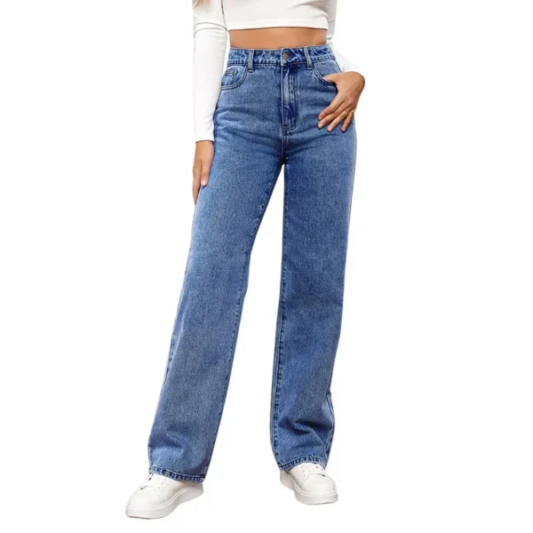 New European And American High-Waisted Straight-Leg Denim Jeans - Image 5