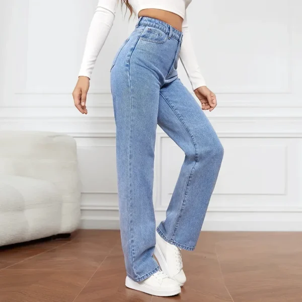 New European And American High-Waisted Straight-Leg Denim Jeans - Image 2
