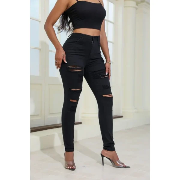 Sexy Elastic Ripped Hole Denim Pencil Jeans - Image 4