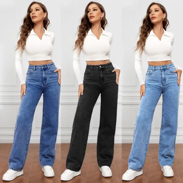 New European And American High-Waisted Straight-Leg Denim Jeans - Image 14