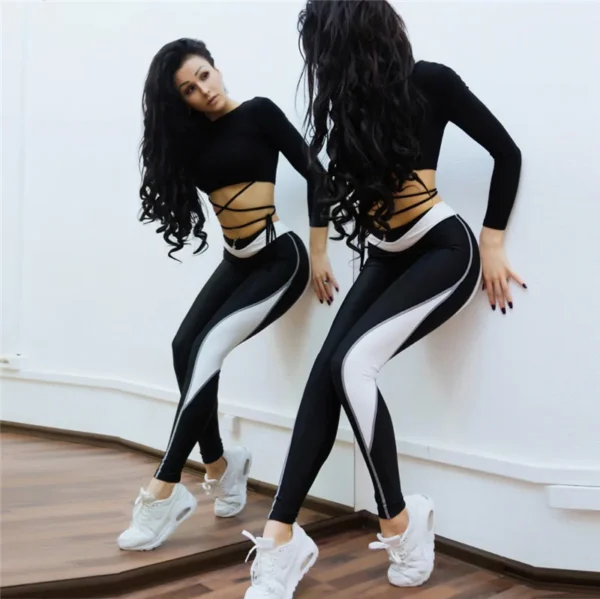 New High Elastic Red Black Color High Waist Patchwork Heart Shape Leggings Pants - Image 2