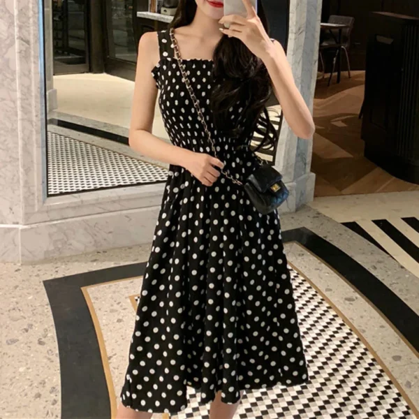 Summer Casual Loose None Sleeve Polka Dot Shoulder Sexy Dress - Image 4