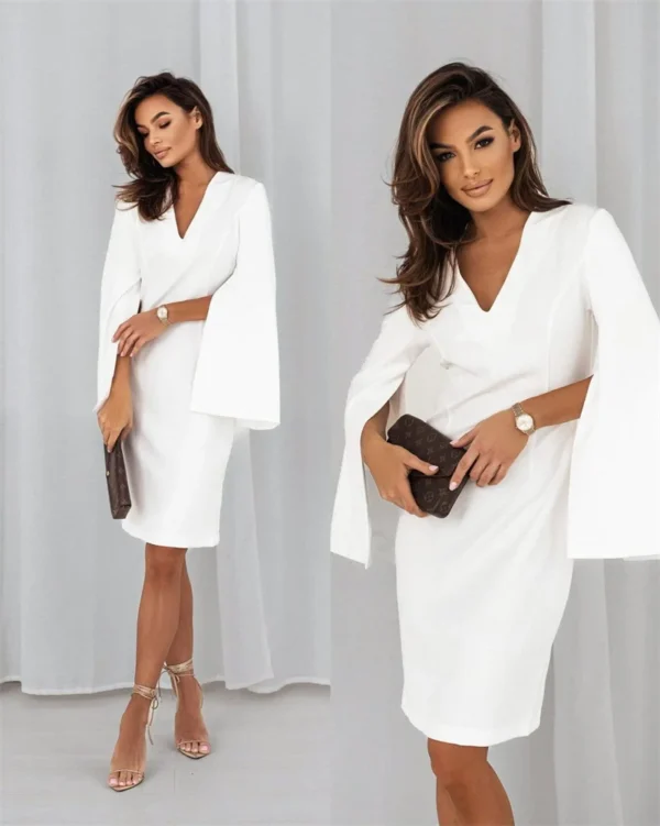 New Sexy V-Neck  Elegant Fashion Office Slim Mini Ladies Long Sleeve Dress - Image 13
