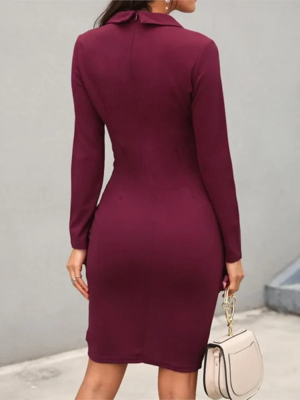 Sexy Solid Button Color Slim Office Lady Long Sleeve Dress - Image 5