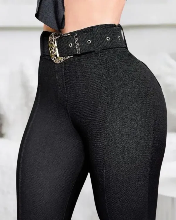 Spring Trending Casual Design Skinny Long Pants with Belt - Image 2