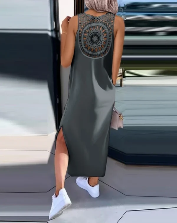 Summer Daily Straight Mid-Calf Casual Plain Round Neck Sleeveless Dress - Image 3