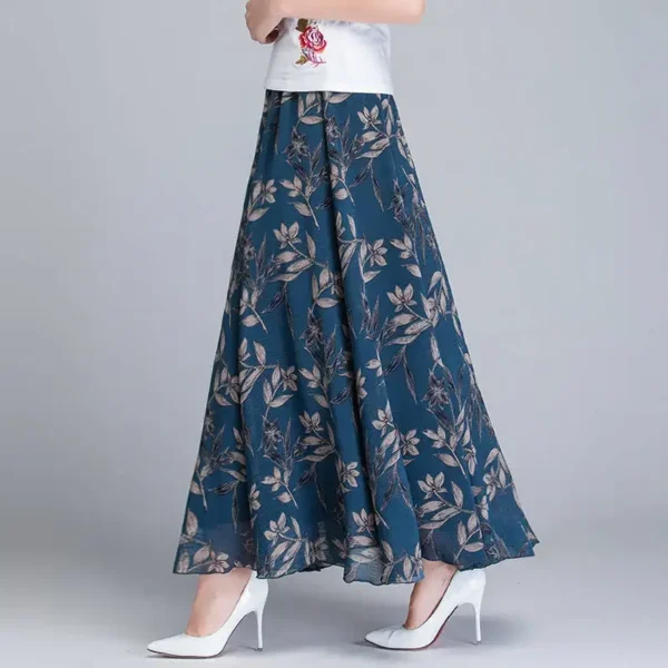 New Elegant A-Line Full Length Chic Chiffon Floral Print Skirt - Image 24