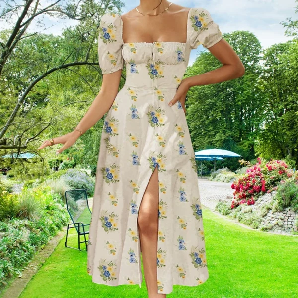 New Small Fresh Floral Slim Fit Slit European and American Light Dress Wear - Image 23