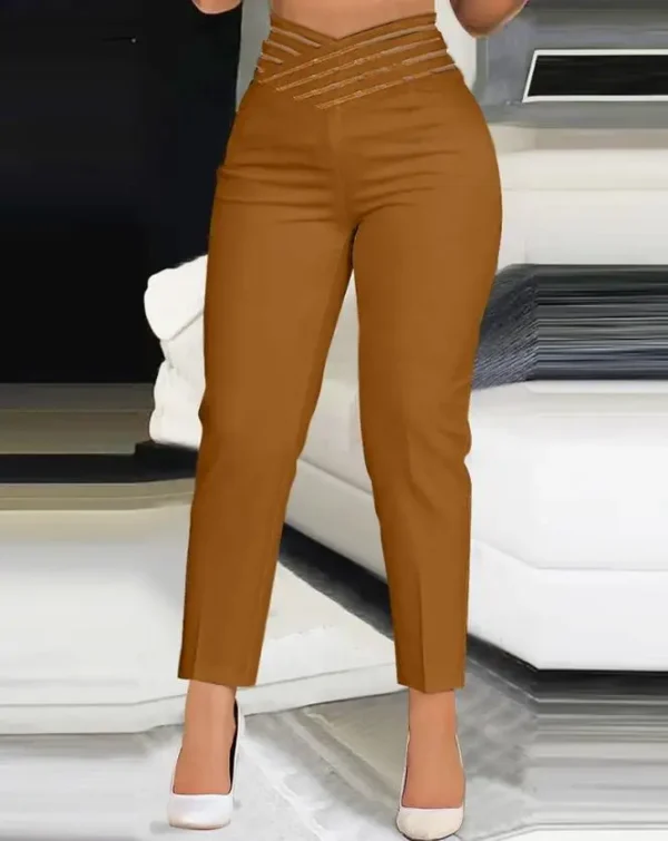 Simple Latest Summer Fashion Solid Cross Elastic Waist Women's Pants - Image 8