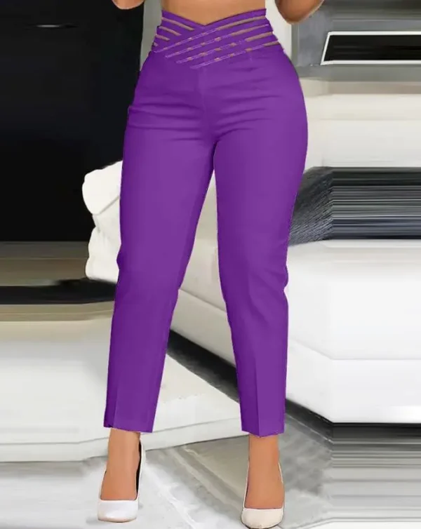 Simple Latest Summer Fashion Solid Cross Elastic Waist Women's Pants - Image 7