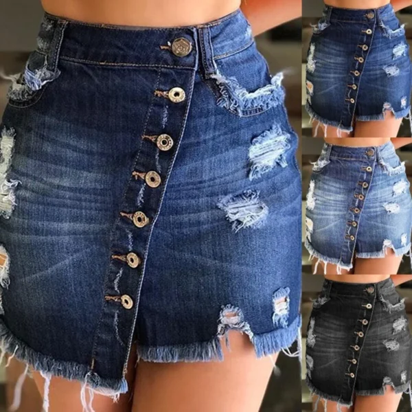 New Sexy Summer Ripped Denim Button Denim Short Mini Jeans Skirt - Image 12