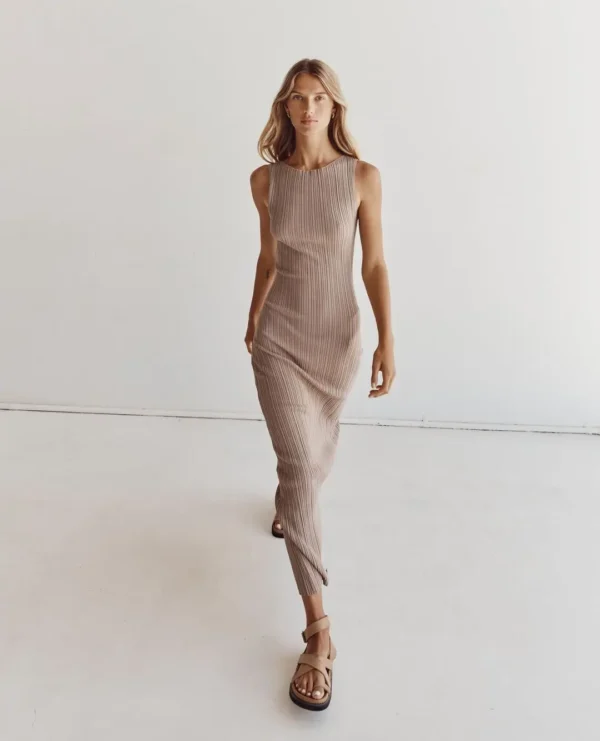 New Casual Solid Color Sleeveless O Neck Cotton Knitted Party Long Dress - Image 15
