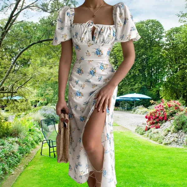 New Small Fresh Floral Slim Fit Slit European and American Light Dress Wear - Image 18
