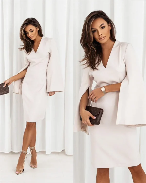 New Sexy V-Neck  Elegant Fashion Office Slim Mini Ladies Long Sleeve Dress - Image 16