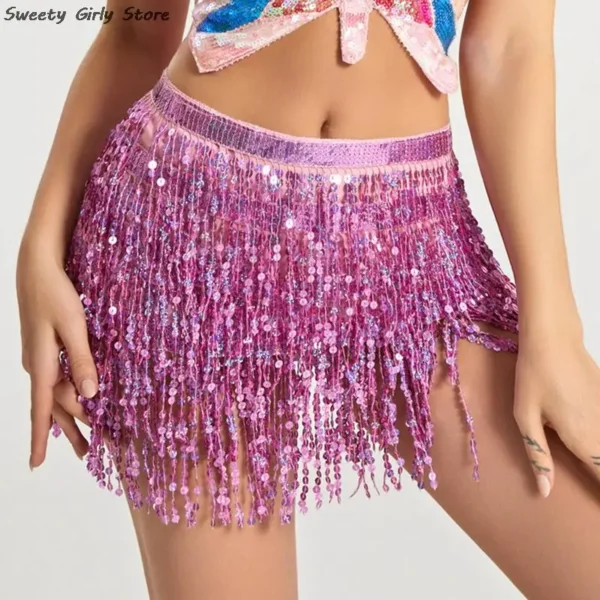New Long Tassel Chain Belly Dance Performance Clubwear Party Skirts - Image 3