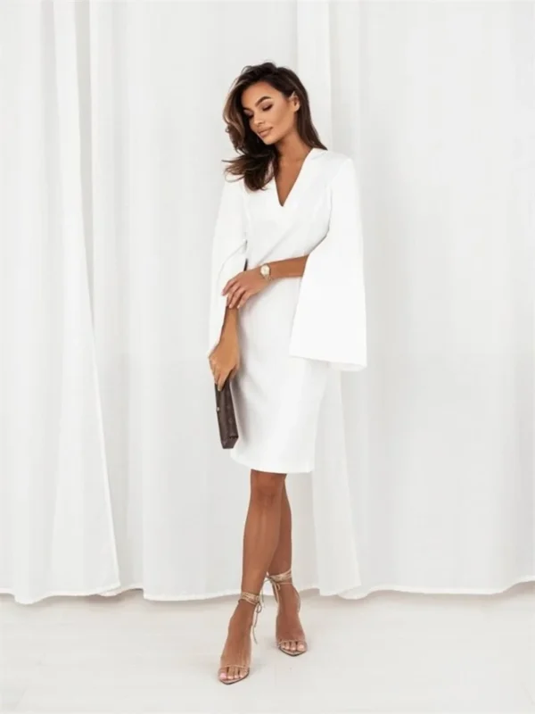 New Sexy V-Neck  Elegant Fashion Office Slim Mini Ladies Long Sleeve Dress - Image 12
