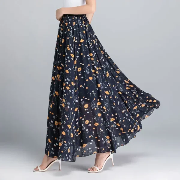 New Elegant A-Line Full Length Chic Chiffon Floral Print Skirt - Image 10