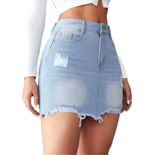 New Classic Summer Short Sexy Raw Edge Mini A-line Denim Jeans Skirt - Image 4