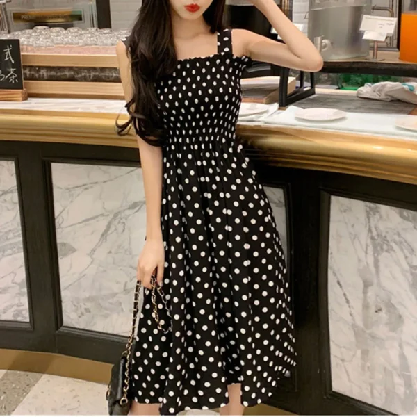 Summer Casual Loose None Sleeve Polka Dot Shoulder Sexy Dress - Image 6