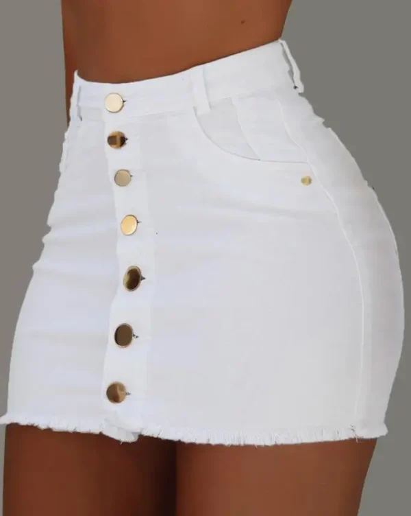 Sexy Summer Plain Button Fly Raw Hem Mini Skinny Denim Skirt