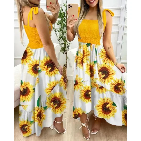 Summer Sexy Spaghetti Strap Floral Print Maxi Holiday Beach Long Dress - Image 7