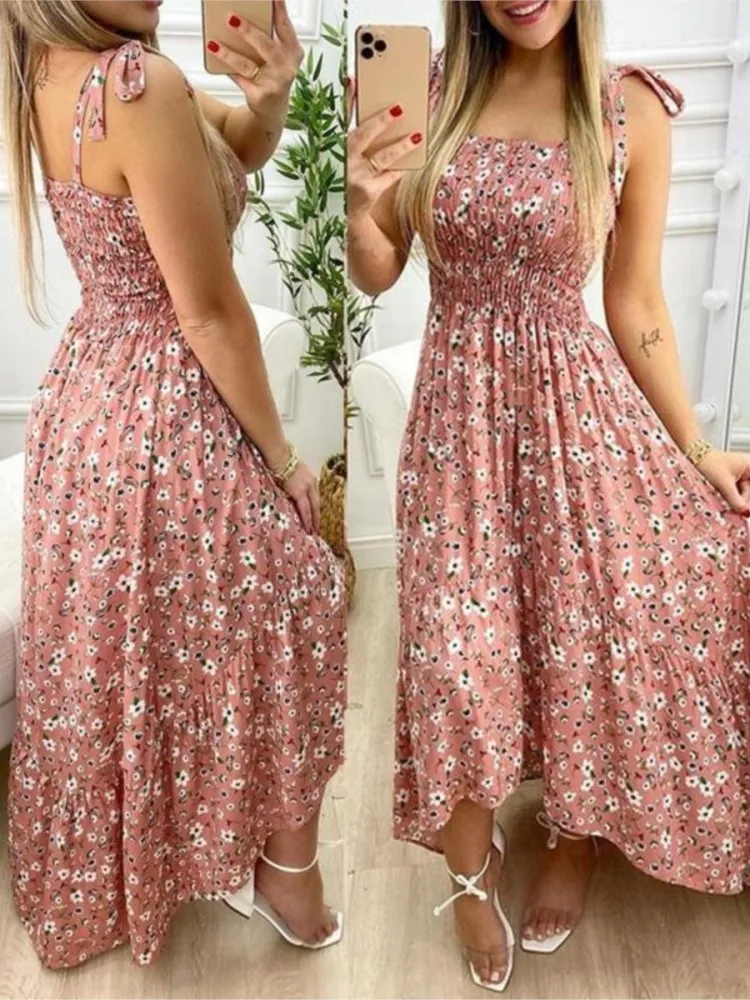 Summer Sexy Spaghetti Strap Floral Print Maxi Holiday Beach Long Dress