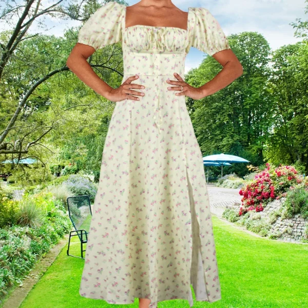 New Small Fresh Floral Slim Fit Slit European and American Light Dress Wear - Image 15