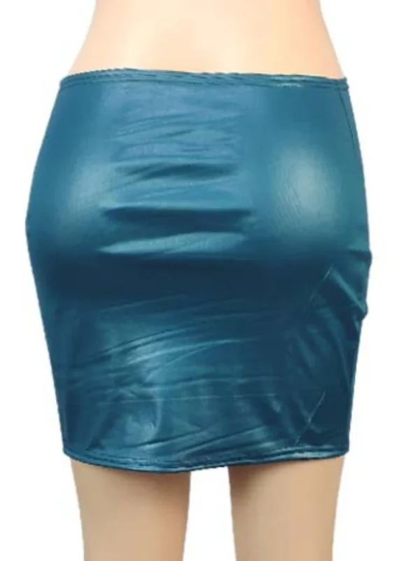 PU Imitation Leather Slim Split Metal Ring Side Mini Club Party Skirt - Image 6