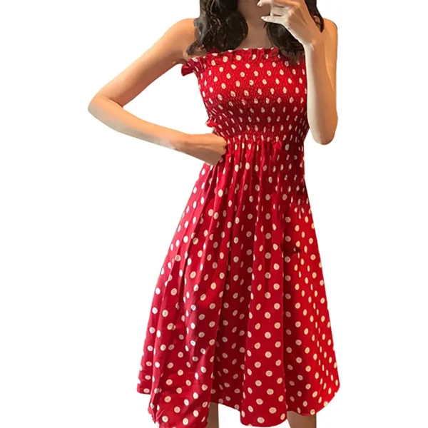 Summer Casual Loose None Sleeve Polka Dot Shoulder Sexy Dress - Image 9
