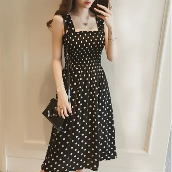 Summer Casual Loose None Sleeve Polka Dot Shoulder Sexy Dress - Image 3