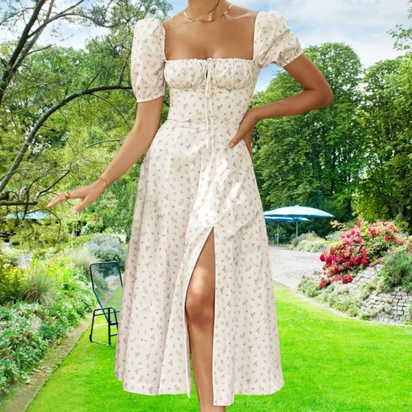 New Small Fresh Floral Slim Fit Slit European and American Light Dress Wear - Image 17