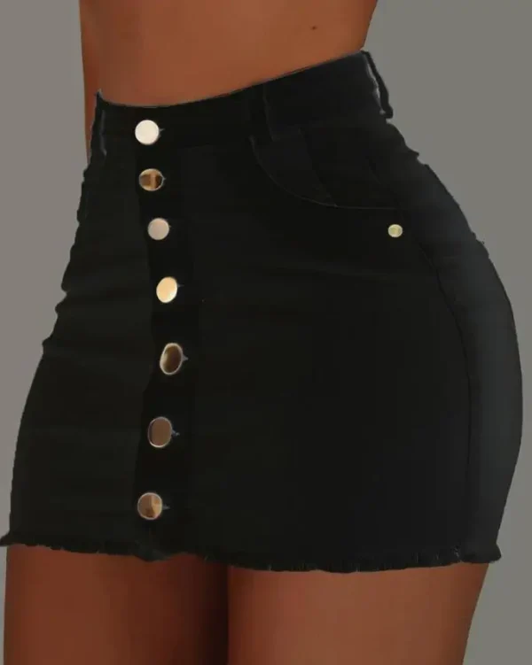 Sexy Summer Plain Button Fly Raw Hem Mini Skinny Denim Skirt - Image 4